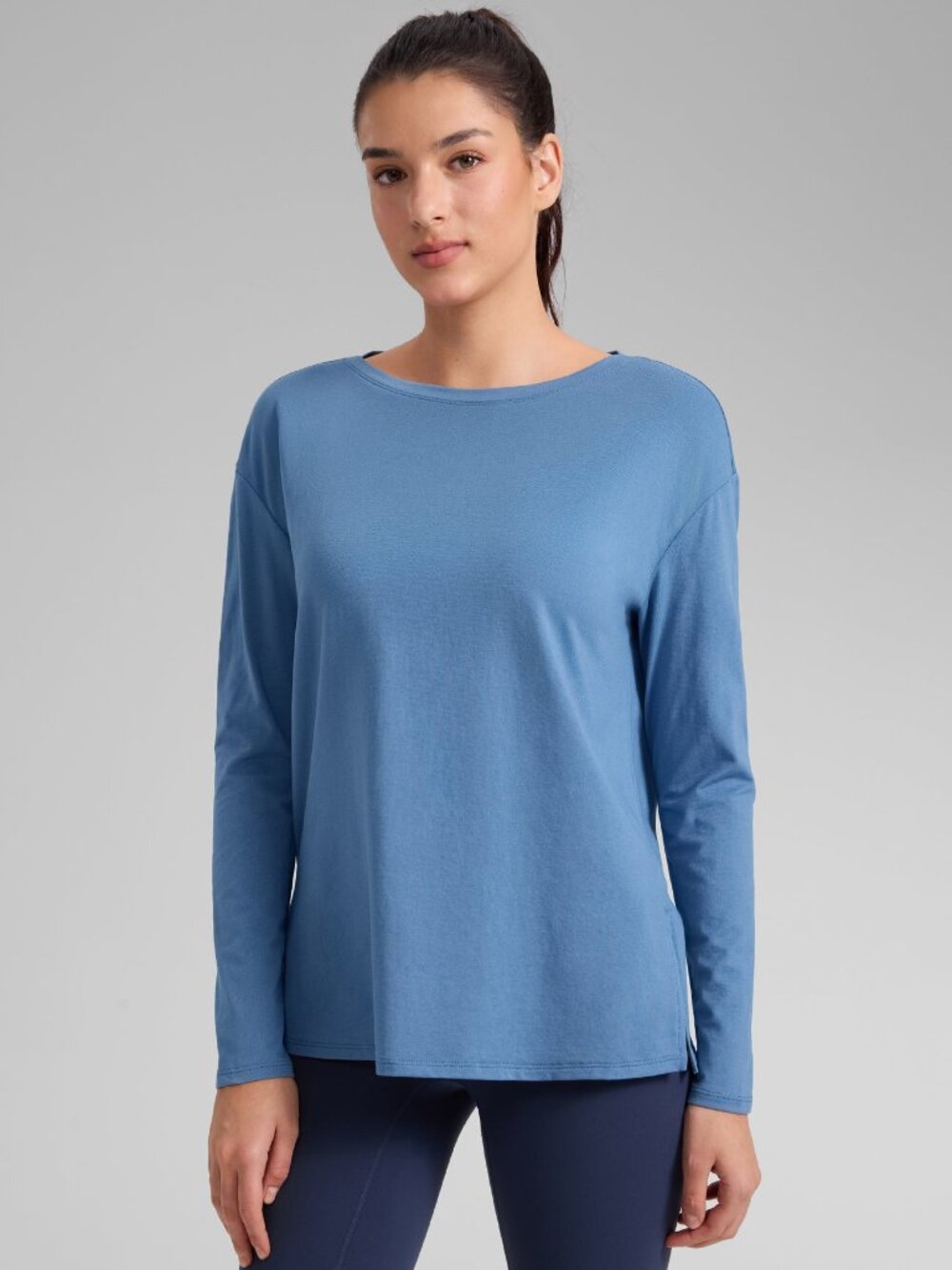 Cotton-Blend Boat Neck Long Sleeve